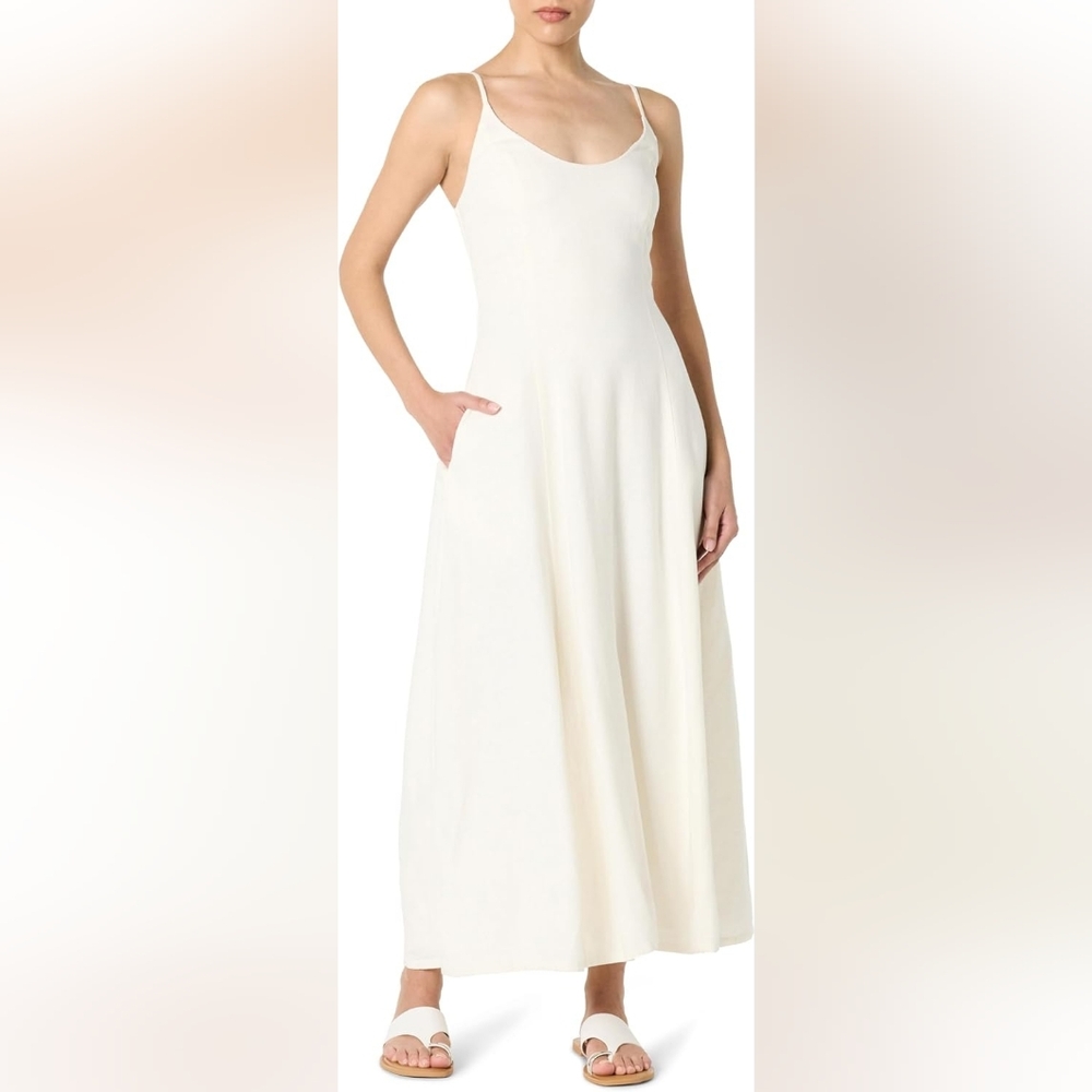 White Luna Scoop Neck Linen Maxi Dress - Picture 3 of 4